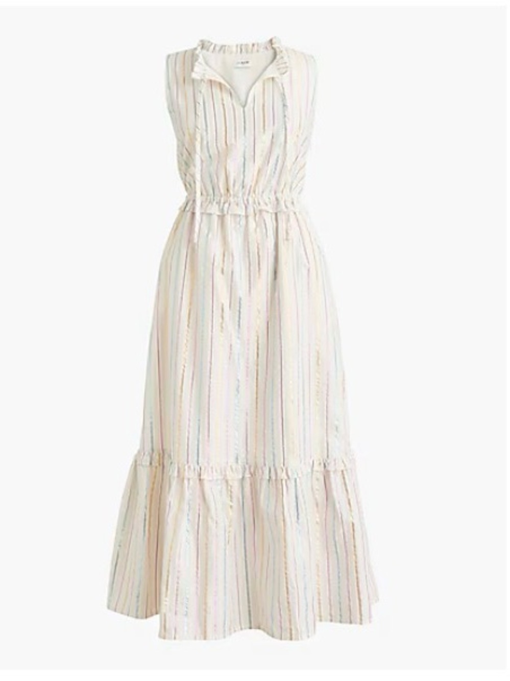 J. Crew Factory Shimmer Stripe Ruffle-Hem Midi Dress